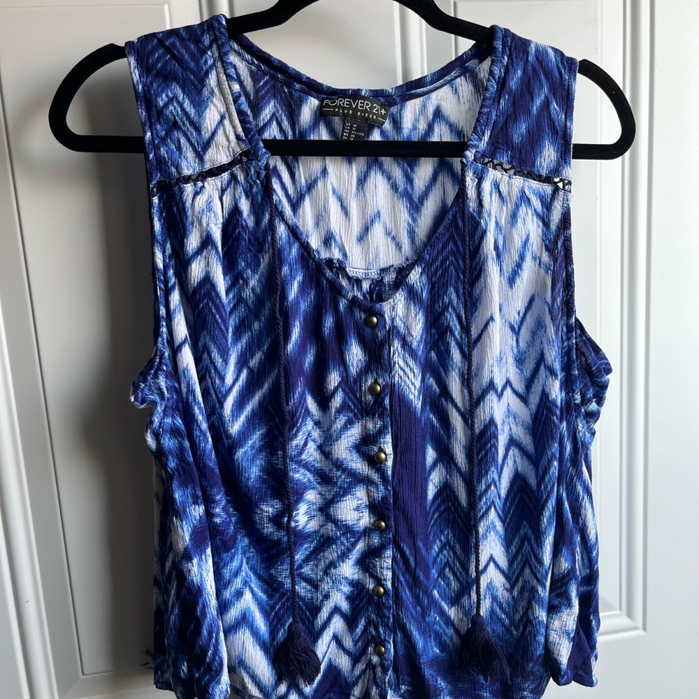 Forever 21 Blue Sleeveless Tank Top with V-Neck
